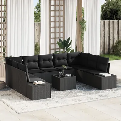 Produktbild von ZMH Garten Sofa Set Set von 10 Schwarz Rattan, Polyester, Stahl