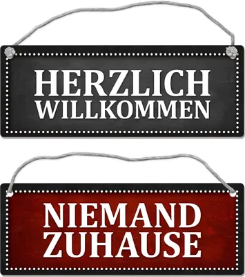 Produktbild von Niemand Zuhause oder Willkommen Wendeschild mit Kordel in Rot und Grau Haustüre