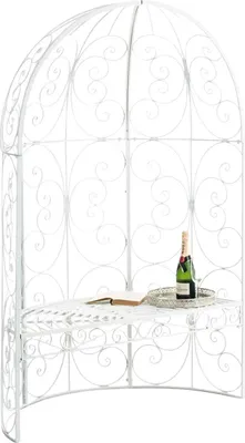 Immagine prodotto di Romantico mezzo gazebo con panca - Gazebo da giardino - Robusto design in ferro | Colore: Bianco