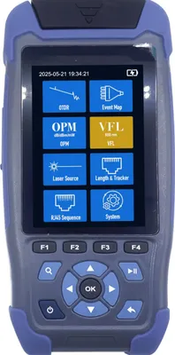 Immagine prodotto di Elfcam šC FTTH OTDR con lingua tedesca, tester per fibra ottica portatile 4 in 1 con VFL, OPM e OLS, 1310/1550 Nm 24/22 dB, SC/APC, fino a 60 km