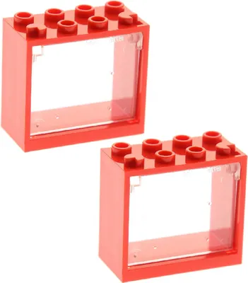 Produktbild von 2x Lego Fenster Rahmen 2x4x3 rot Scheibe transparent weiß 60603 4528164 60598