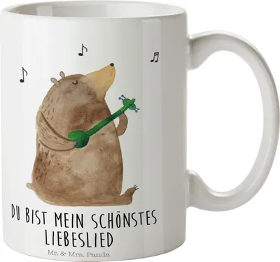 Produktbild von Mr. & Mrs. Panda Kaffeebecher Bär Lied - Weiß - Geschenk, Valentinstag, Kaffeetasse, Becher, Bear, Tasse, Frau, schöne, Herz, Spruch, Pott, Liebe