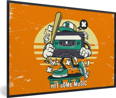 Produktbild von MuchoWow® MuchoWow® Gerahmtes Poster Kassettenkassetten - Baseballschläger - Vintage 90x60 cm - Poster mit zchwarzem Bilderrahmen - Fotorahmen - Foto-Plakat