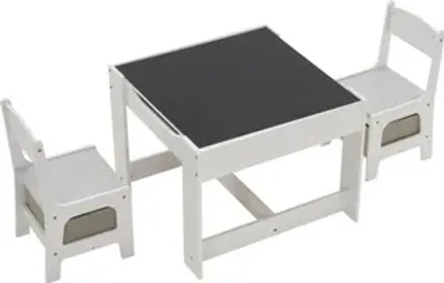 Produktbild von FCH Kindersitzgruppe 3tlg. Kindertisch mit 2 Stühlen, Stauraum, mit Kreidetafel und Whiteboar, 61.50x61.50x48.50cm,Grau