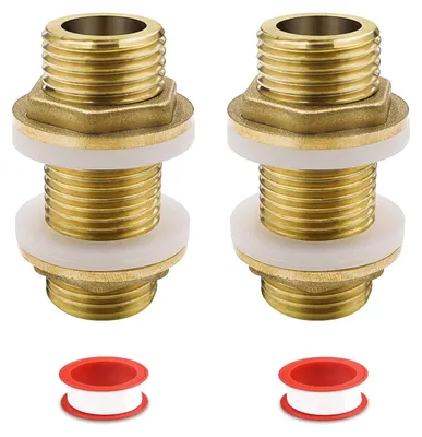 Immagine prodotto di 2 pezzi di raccordo in ottone con filettatura G1/2 - Adattatore per tubi per serbatoi d'acqua, con guarnizioni in silicone