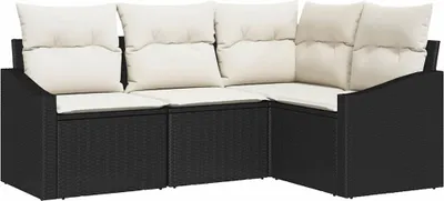 Zdjęcie produktu dla Zestaw Sof z poduszką 4 pcs Czarny polirattan