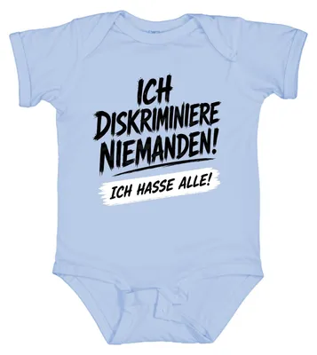 Produktbild von Ich diskriminiere niemanden Ich hasse alle Lustig Statement Sarkasmus Baby Body, Hellblau, 12/18
