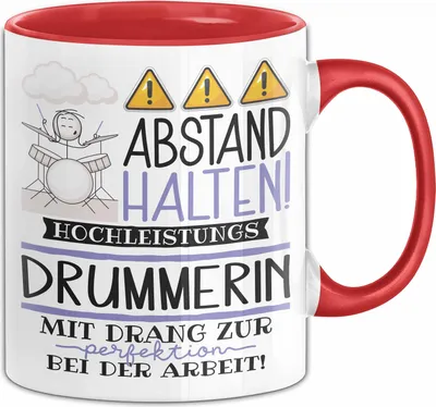 Produktbild von Drummerin Tasse Geschenk Lustig Abstand Halten Hochleistungs-Drummerin Mit Drang Zur Perfektion Bei Der Arbeit (Rot)