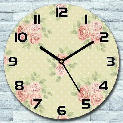 Produktbild von Wanduhr aus Glas Rund fi 30 Grün Rosen rosa Quarz Deko Schlafzimmer Büro
