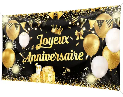 Geburtstagsbanner 200x110 cm, schwarz-gold, Party-Deko