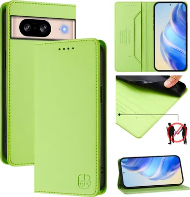 Produktbild von Lederhülle für Google Pixel 8 Hülle Flip Brieftasche Kartenfächern Ständer Schutzhülle Grün