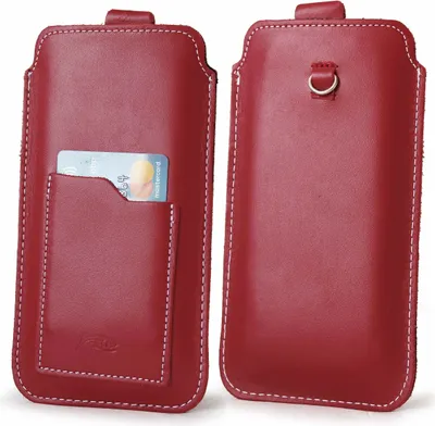 Produktbild von Universal Leder Handyhülle zum Einstecken LURESKO ASTER XXXL, mit Öse für Handykette, für Handys von 6,5 bis 6,9 Zoll, Rot mit weißer Naht
