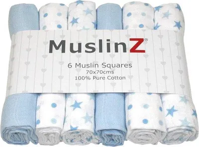 Produktbild von Famanu Musselin Tücher für Babys - Set von 6 - 70 x 70 cm - 100% Baumwolle - Atmungsaktiv und Absorbierend