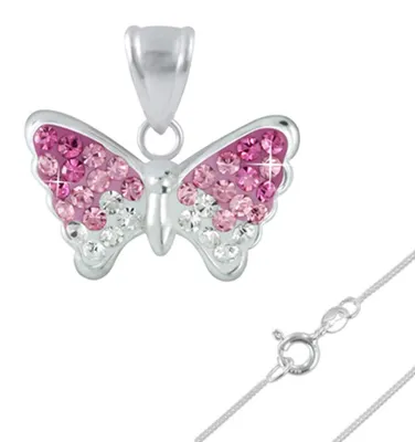 Produktbild von Schmetterling Kette Silber 925: Mädchen & Damen Kristall Schmuck Pink + 40 cm Kette