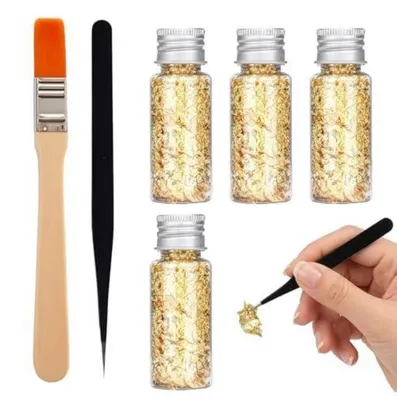 Immagine prodotto di Scaglie di foglia d'oro, 4 flaconi, imitazione in rame, per decorazioni