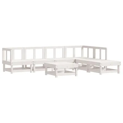 Produktbild von 7-tlg. Garten-Lounge-Set Weiß Massivholz Kiefer