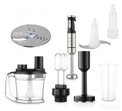 Image de Ensemble de mixeur plongeant 5-en-1 - Mixeur à main 1400W - Lames en acier inoxydable 304 - Robot de cuisine pour smoothies, purées et aliments pour bébés - Noir