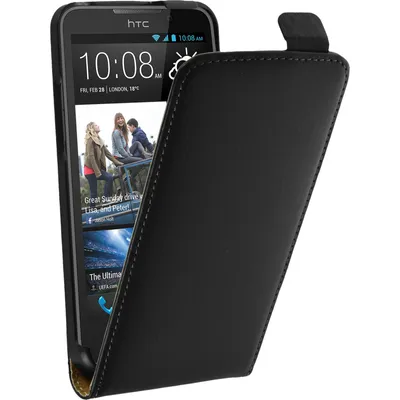 Produktbild von PhoneNatic Kunst-Lederhülle kompatibel mit HTC Desire 516 - Flip-Case schwarz + 2 Schutzfolien