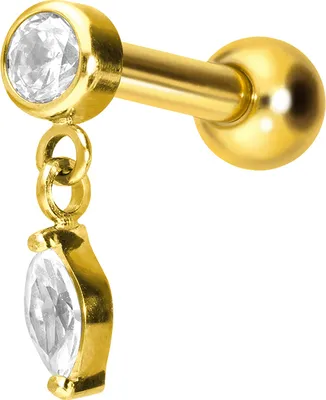 Produktbild von Ohrpiercing Titan Ohrpiercing mit Innengewinde KRISTALL + KRISTALLTROPFEN Gold Stablänge: 6mm