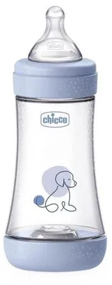 Produktbild von Chicco PERFECT5 Anti-Kolik-Babyflasche 240 ml, Medium-Silikonsauger, Jungenmotiv
