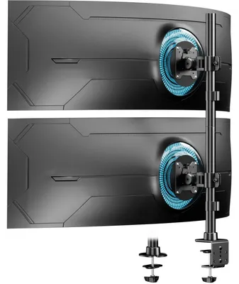 Immagine prodotto di Supporto per monitor, per l'installazione di 2 monitor uno sopra l'altro, con braccio regolabile in altezza, adatto a monitor da 17-49 pollici, con capacità di carico fino a 20 kg, compatibile con standard VESA 75/100 mm, colore nero