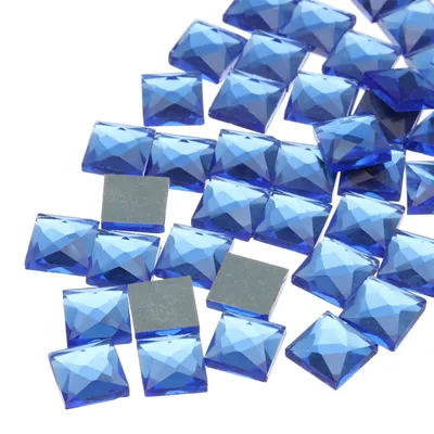50 Acryl-Edelsteine 12 mm quadratisch flach tiefblau