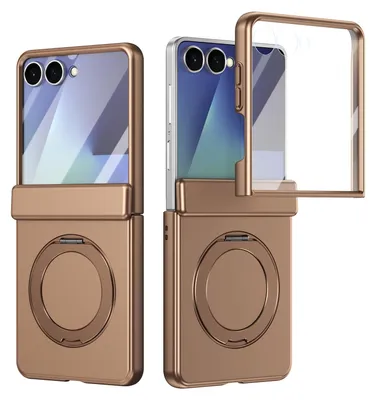 Obrázek produktu pro Pouzdro pro Samsung Galaxy Z Flip 8 otočným stojánkem, ochranou pantu a ochrannou fólií na displej, odolný ochranný kryt Zlatá