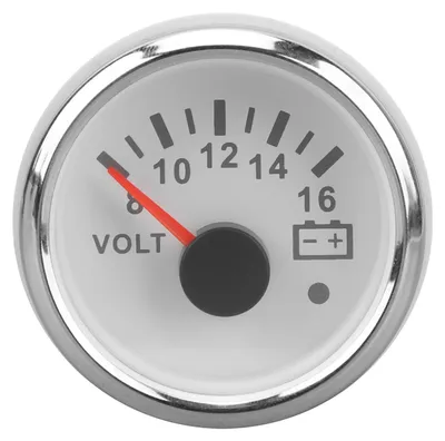 Image de Voltmètre pour bateau 52 mm, 9 à 32 V CC, à aiguille, avec rétroéclairage coloré, pour camping-cars, yachts, bateaux de pêche et navires, plaque blanche, cache argenté