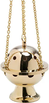 Produktbild von Rauchfass mit Innenschale Räucherschwenker Gold aus Messing mit Kette 50cm 7603