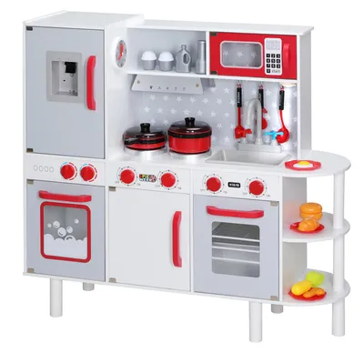 Produktbild von SPIELWERK® Kinder Küche mit Sound Holz Zubehör 38tlg Backofen Abgerundete Kanten Höhenverstellbar Uhr Kinderküche Spielküche Spielzeugküche Lernspiel