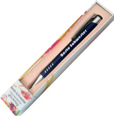 Produktbild von Kugelschreiber Blau Silber Text Beschriftung Geburtstag Vatertag Muttertag Beste Schwester