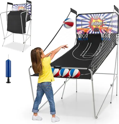 Image de COSTWAY 8 in 1 Basketballautomat, support électrique de basket-ball, machine à tirer avec 4 ballons, 8 modes de jeu, pompe à air pour 2 joueurs, jeu de basket-ball