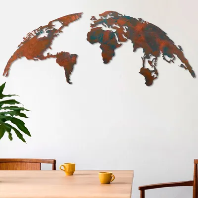 Obrázok produktu pre Wallity, Mapa sveta Medium - 2, dekoratívny kovový doplnok na stenu, 100 % KOV, viacfarebný, 150 x 59 cm