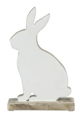 Produktbild von Hase Mangoholz weiss/natur Skulptur Figur Holz Landhaus Ø16x6cm H27cm