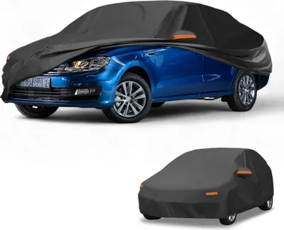 Produktbild von Autoabdeckung Wasserdicht Alle Wetter Sonne Regen Schutz Vollst?ndige Au?enabdeckung fš¹r Volkswagen Polo 2001-2023 210D-PU Schwarz mit Reflektierenden Streifen