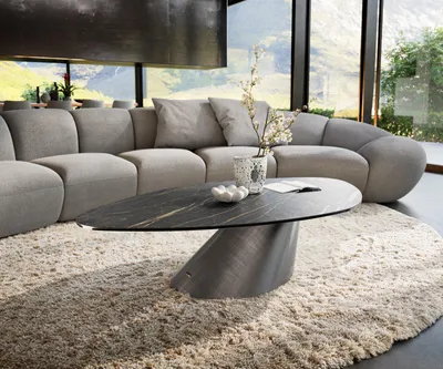 Produktbild von DELIFE Couchtisch Edge Organisch 140x76 cm Keramik Laminam® Noir Desir Braun Conis Metallic Silber
