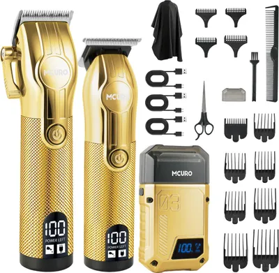 Produktbild von MCURO Profi Haarschneidemaschine & T-Blade Trimmer Set für Herren, Kabelloser Haarschneider & Bartschneider, präzise und langlebig für DIY Haar- und Bartpflege, Gold