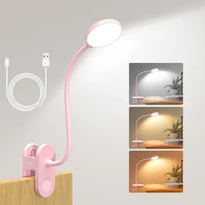 Image de Lampe de lecture avec 61 LED, batterie intégrée, 3 modes de couleur, 10 niveaux de luminosité, batterie de 2000 mAh, lampe à pince avec port USB-C