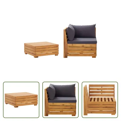 Produktbild von The Living Store 2-tlg. Garten-Lounge-Set mit Kissen Massivholz Akazie