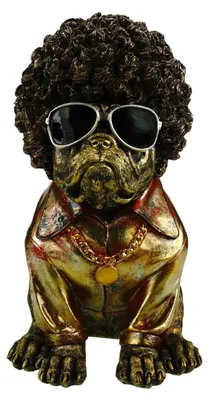 Produktbild von formano Bulldogge Figur Hund Bulldogge mit Afrofrisur, Sonnenbrille & Goldkette