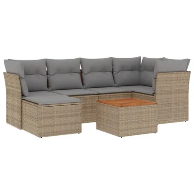 Immagine prodotto di vidaXL Set di divani da giardino 7 pezzi con cuscini Beige poly rattan