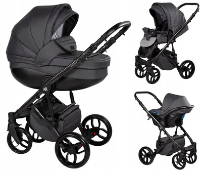 Produktbild von Mommo 3-in-1 Kombikinderwagen Grau Kunstleder mit Babyschale