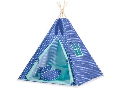 Obrázek produktu pro Stan Teepee pro děti + dekorativní peří - tmavě modré hvězdy