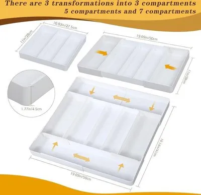 Zdjęcie produktu dla Organizer na sztućce ze 7 przegrodami – regulowany organizer na sztućce do kuchni – rozwiązanie do przechowywania 50 x 41 x 45
