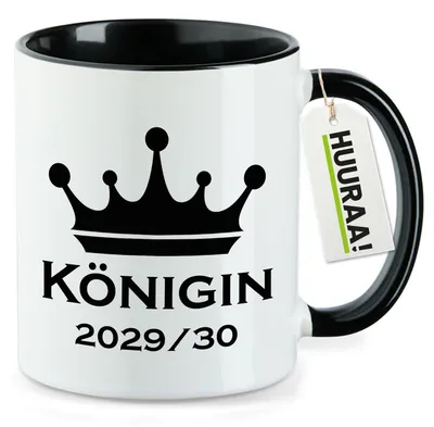 Produktbild von Huuraa Kaffeetasse Königin 2029/30 Krone Schüztenkönigin 330ml Schwarz Keramik Kaffeebecher Geschenkidee