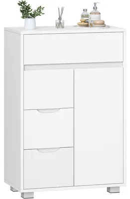 Immagine prodotto di Mobiletto da bagno con cassetti e ante, 4 cassetti e 1 anta, dimensioni 30 x 55 x 82 cm, colore bianco