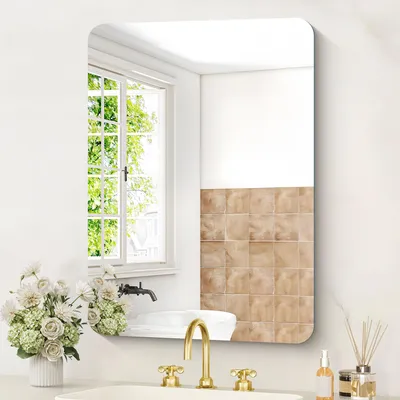 Image de Miroir mural de 50x70 cm, verre résistant aux chocs, angles arrondis, idéal pour la salle de bain