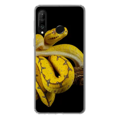 Produktbild von MuchoWow® Handyhülle Schutzhülle Hülle für Huawei P30 Lite Schlange - Zweig - Gelb Silikon Softcase Handy Hülle - Handyhülle