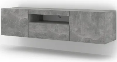 A gray concrete-effect wall-mounted TV cabinet.