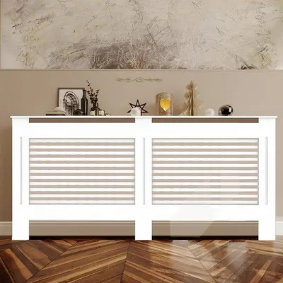 Obrázek produktu pro Bílý dřevěný kryt radiátoru 152 cm, MDF